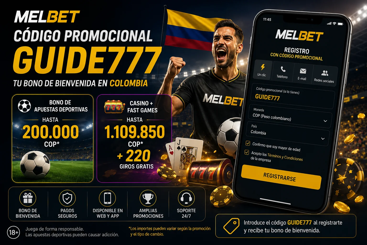 Código promocional MelBet GUIDE777 en Colombia