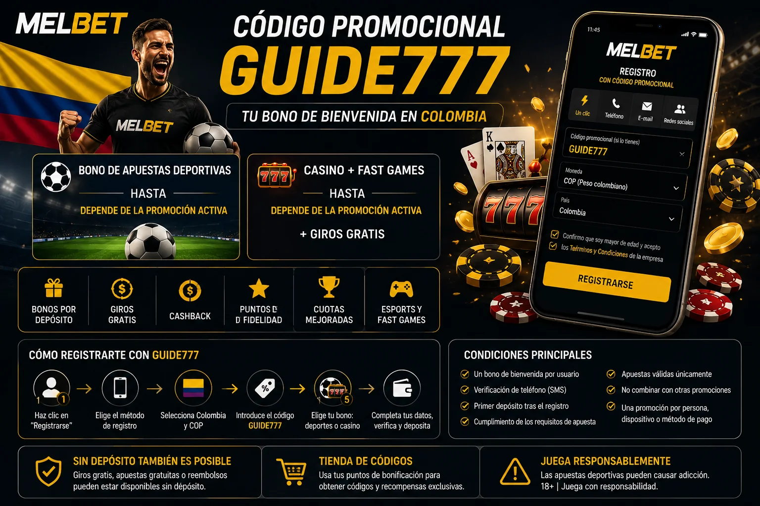 Código promocional MelBet GUIDE777 en Colombia