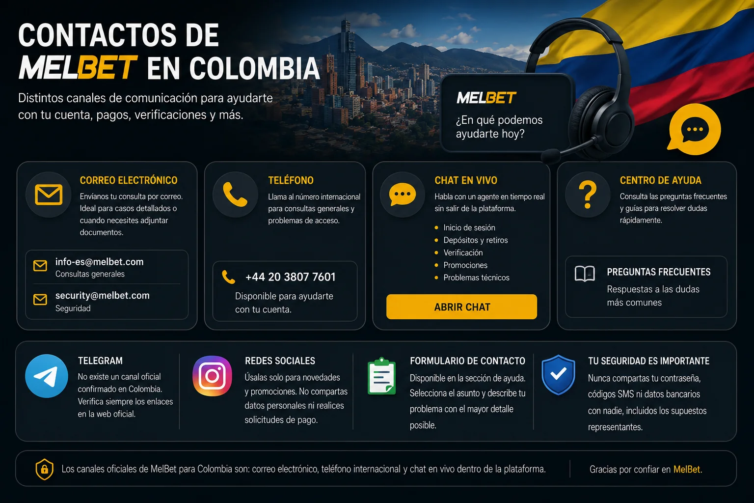 Contactos de MelBet en Colombia